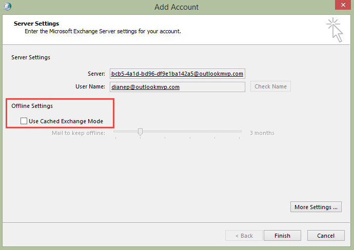 Cached exchange mode outlook